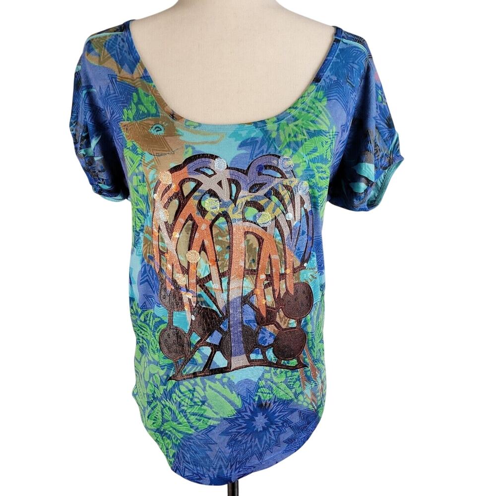 Custo Barcelona Vintage y2k Short Sleeve Floral Graphic Top Size 3 M NWT New‎
